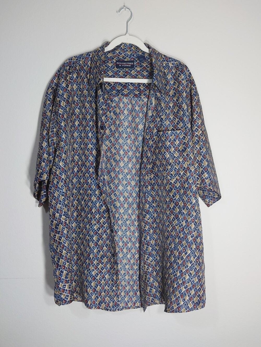 Rountree & Yorke 100% Silk Short Sleeve Button Front Shirt 2XLT Tall